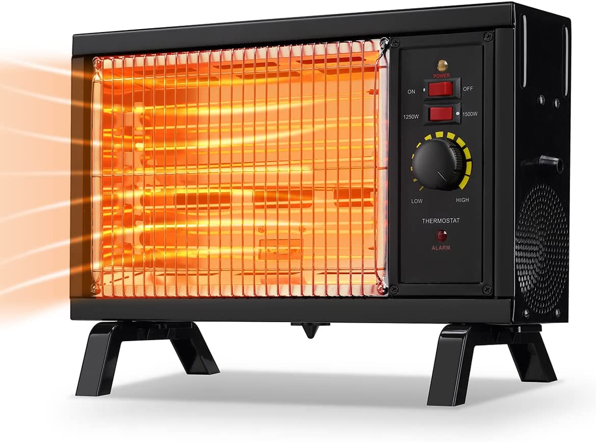 ADS11442 Homeleader ETL Portable Radiant Heater, 1250W/1500W Indoor Space  Heater, Rapid Heating with Adjustable Thermostat