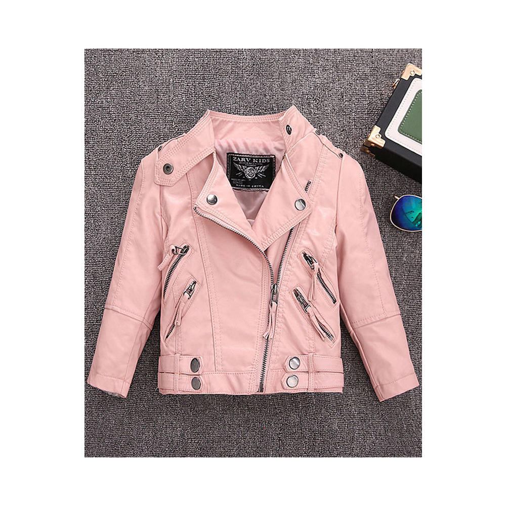 KettyMore Kid Girl Dazzling Stand Up Collar Neck & Double Waist Belt Glowing Winter Leather Jacket.