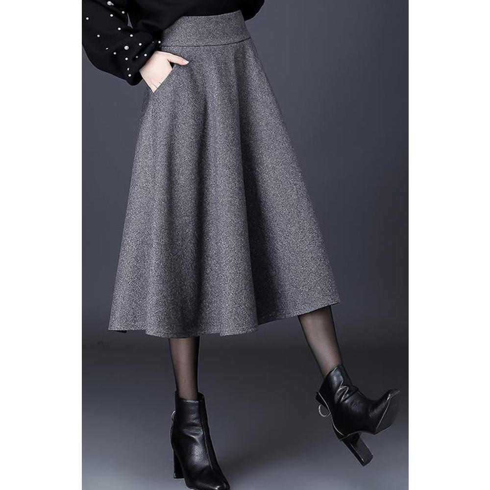 KettyMore Women Flared Side Pockets Solid Pattern High Waist Warm &Thick Fabulous Casual Skirt