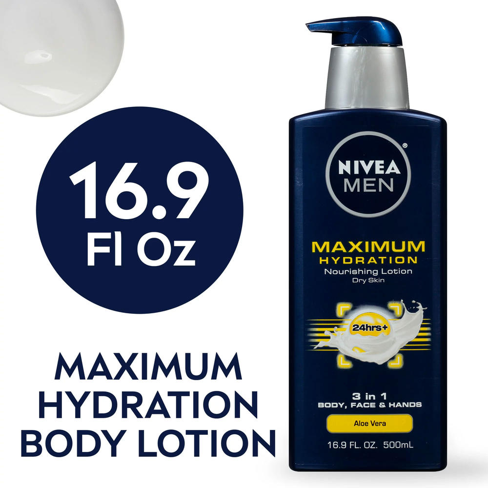 NIVEA MEN Maximum Hydration 3-in-1 Body Lotion, 16.9 Fl Oz Bottle