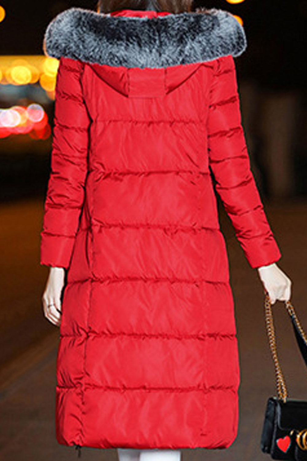 Selected Color is Red Back fur collar