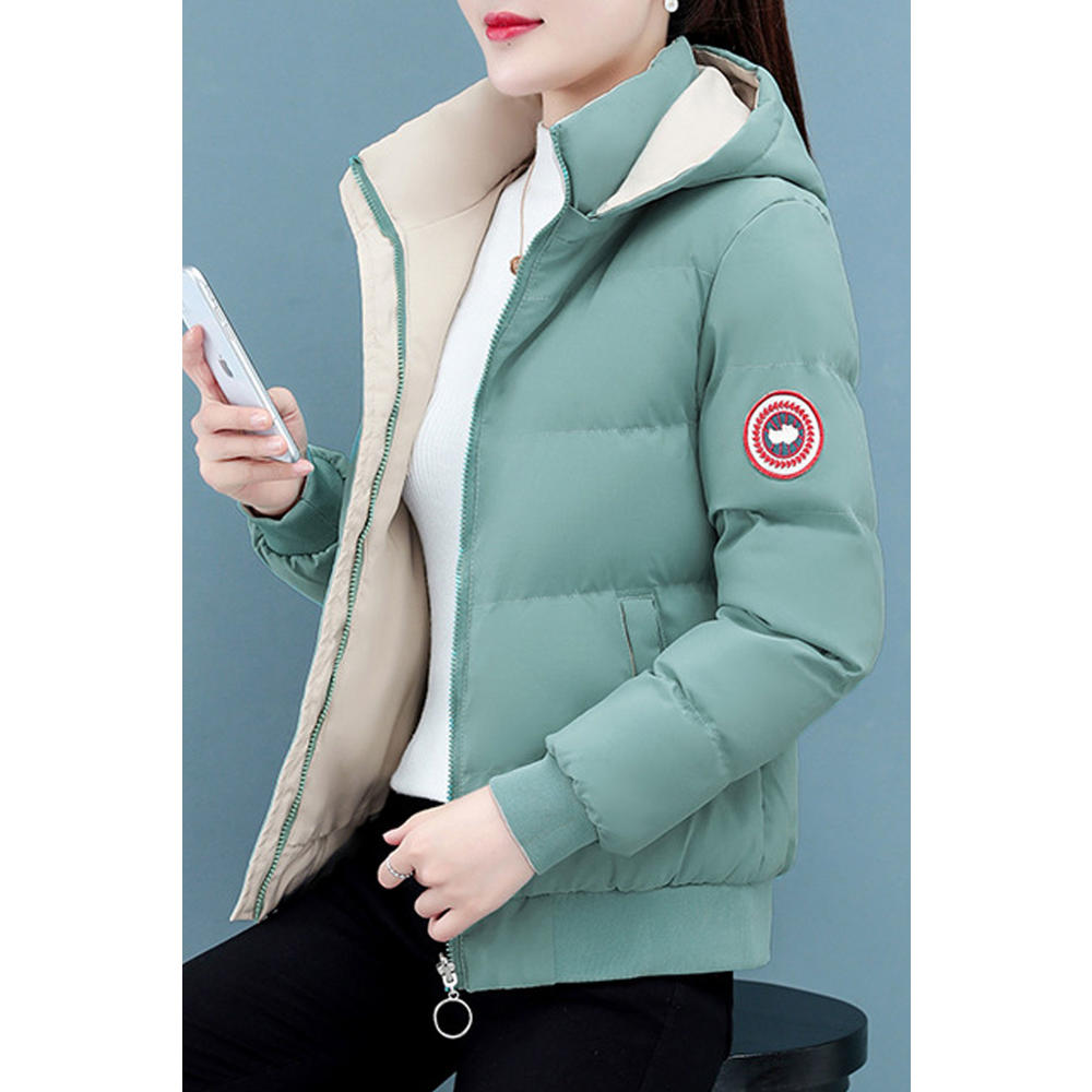 Ketty More Women Attractive Double Sided Hooded Neck Knitted Ribbed Cuff & Hem Side Zippered Pocket Thick Winter Padded Jacket