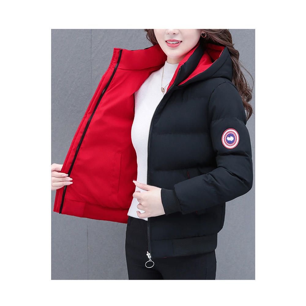 Ketty More Women Attractive Double Sided Hooded Neck Knitted Ribbed Cuff & Hem Side Zippered Pocket Thick Winter Padded Jacket