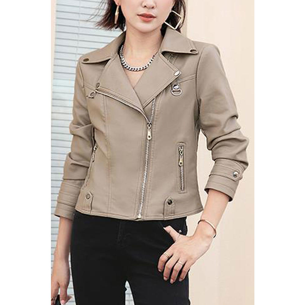 Ketty More Women Classy Zip Closure Coat Style Collar Neck Fabulous Winter Leather Jacket