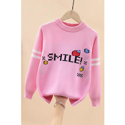 Jhon Peters Kids Girls Letter Smile Printed Stylish Knit Sweater