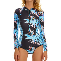 Ketty More Women's Floral Zip Front Surfing Shirt Sun Protection One Piece Rashguard Swimsuit