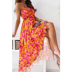 Ketty More Women's Fashion Floral Print Casual A-Line Boho Print Sexy Sling Chiffon Dress