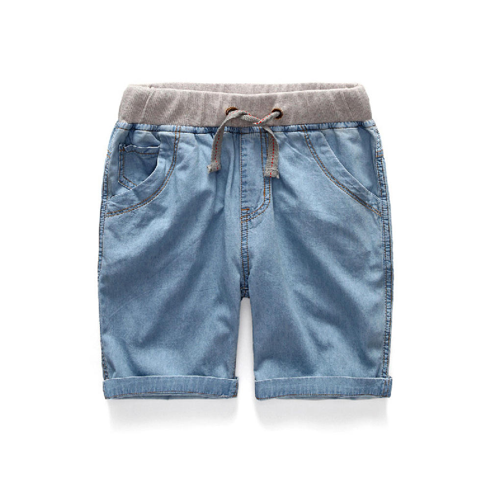 Ketty More Kids Boys New Fashion High Waist Elastic Belt Solid Color Summer Casual Trendy Five-Point Pants Denim Shorts