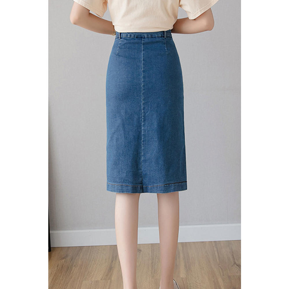 KettyMore Women Trendy Mid Length Solid Pattern Pocket Style Denim Skirt