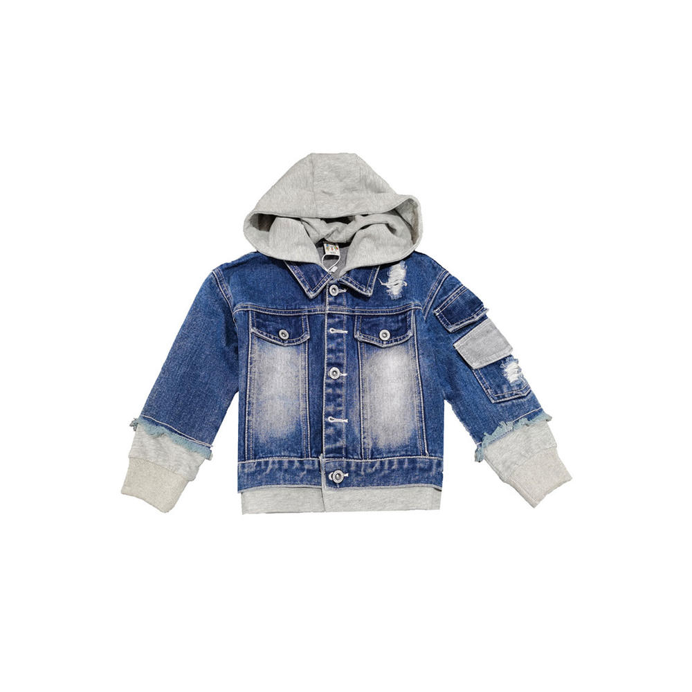 Ketty More Kids Boys Winter Fashionable Pockets Designed Drawstring Hooded Simple Button Closure Restful Cuff Denim Jacket