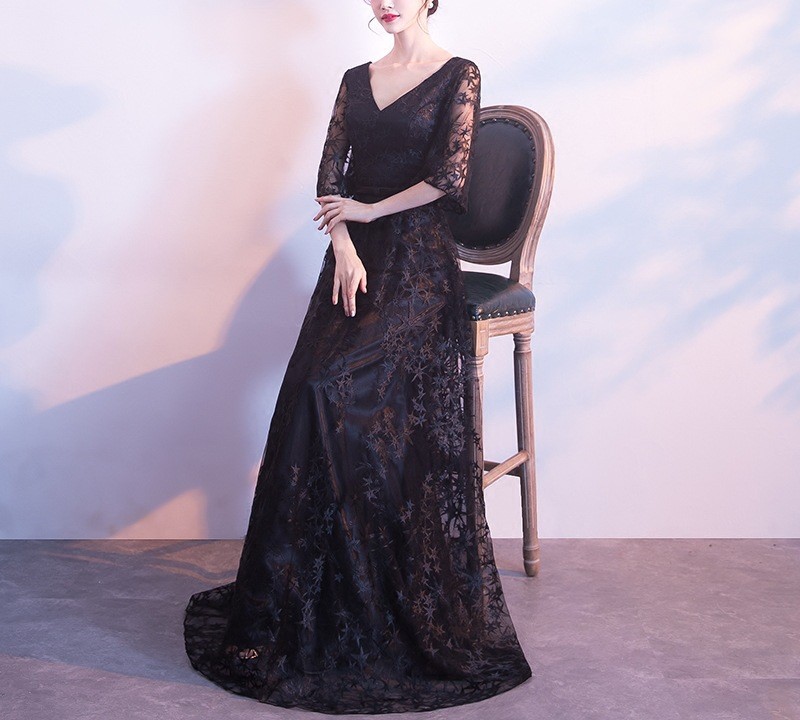 scalloped lace sheath dress Karen Kane V Neck Scallop Hem Lace Dress, XS, Black main image 1