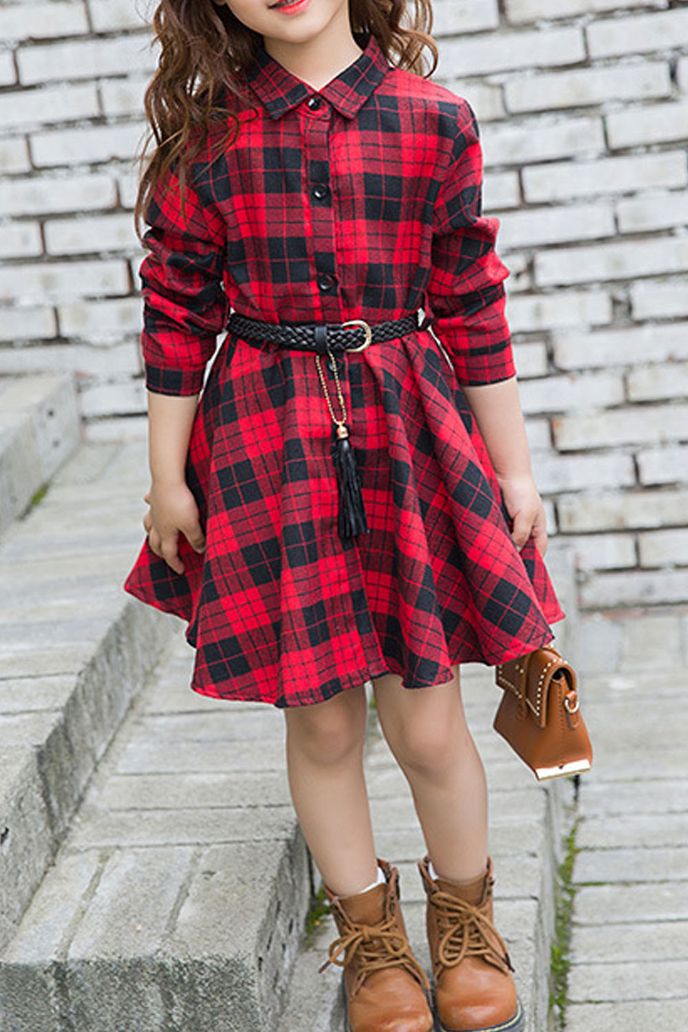 girls red plaid dress