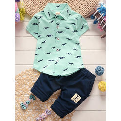 ZaraBeez Toddler Boy Collar Neck Shirt Cotton Short Outfit Set