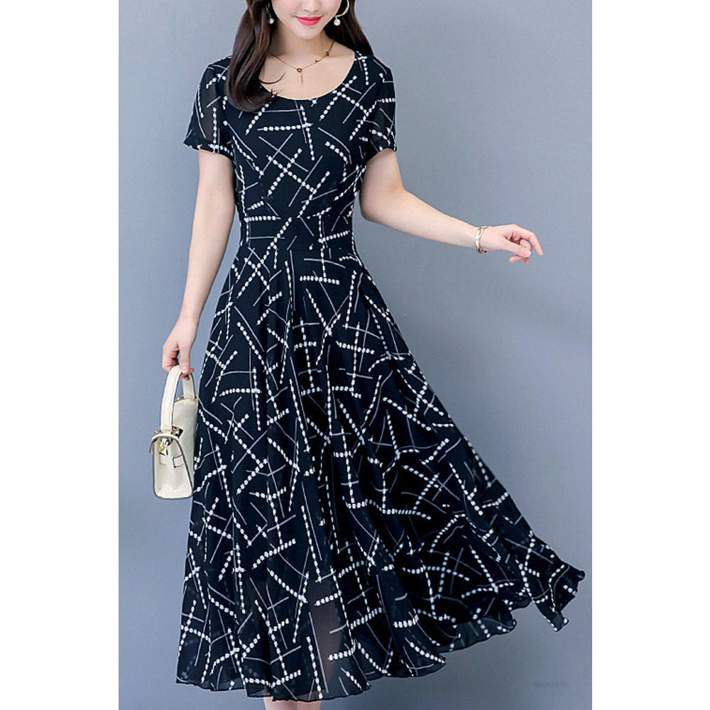Jhon Peters Women Elegant Printed Chiffon A-Line Dress