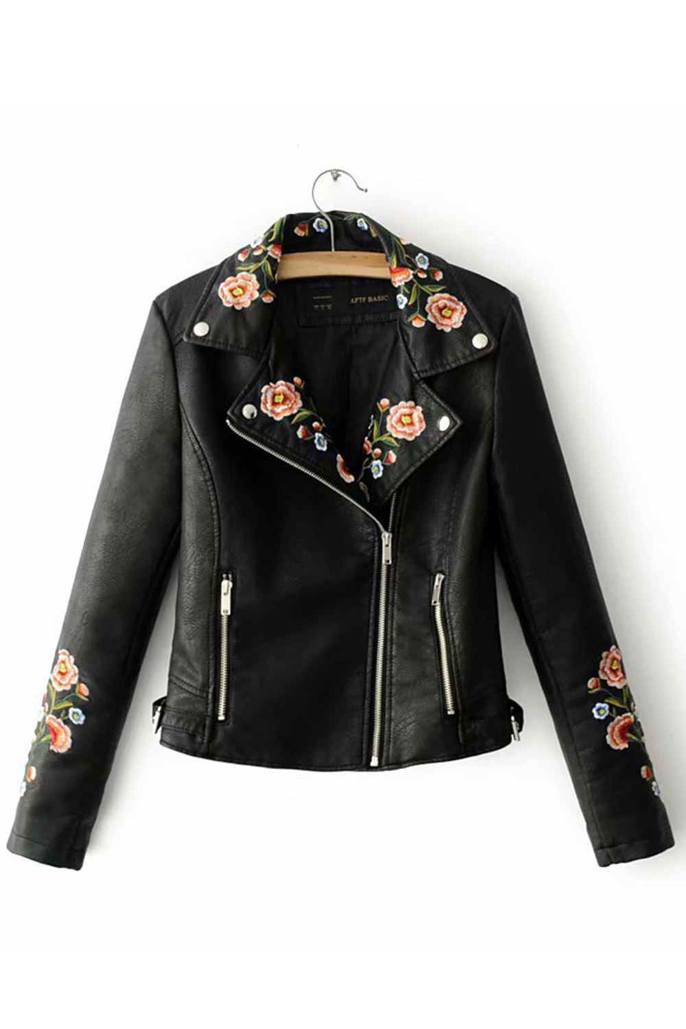 Flower embroidered leather jacket clearance