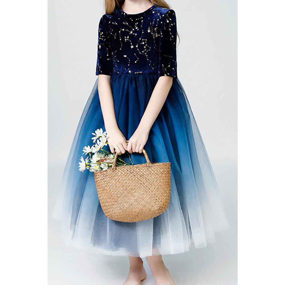 ZaraBeez Kid Girl Stylish Stars Decorate Contrast Color Evening Dress