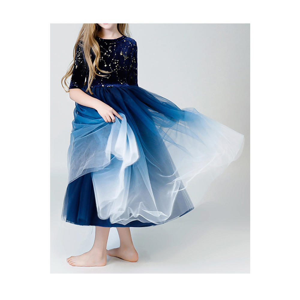 ZaraBeez Kid Girl Stylish Stars Decorate Contrast Color Evening Dress