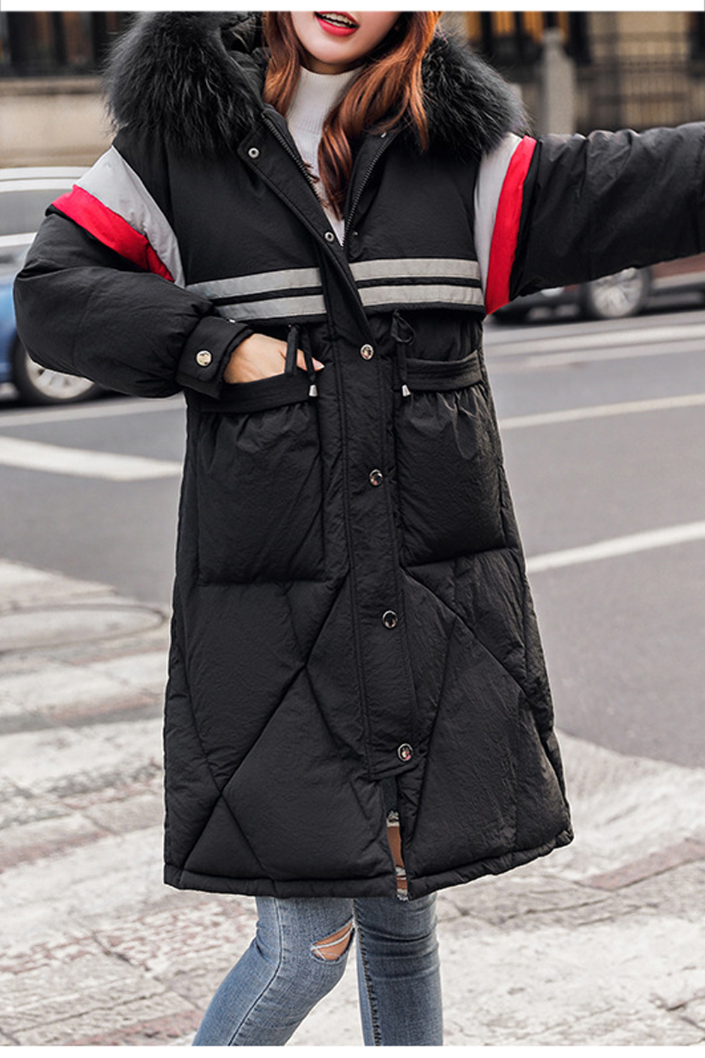 Jhon Peters Women Snap Button Loose Cotton Padded Winter Jacket