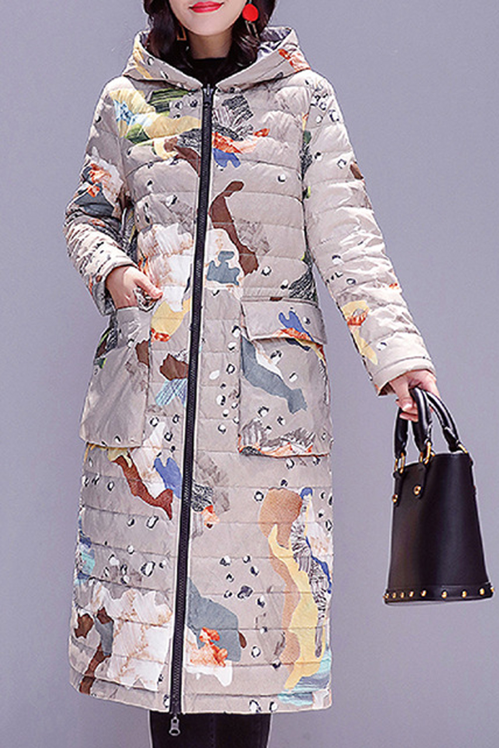 Jhon Peters Women Camouflage Drawstring Padded Warm Winter Jacket