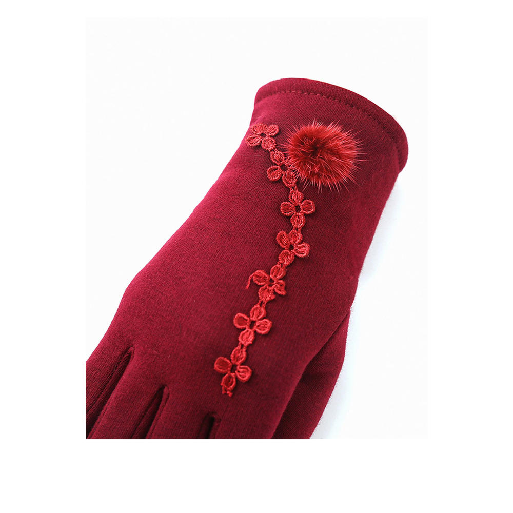 Jhon Peters Women Lovely Flower Lace Decorated Winter Gloves