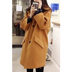 Jhon Peters Women Knitted Long Sleeve Collar Neck Mid-Length Flap Pockets Superb Solid Color Easy Button Closure Warm Coat