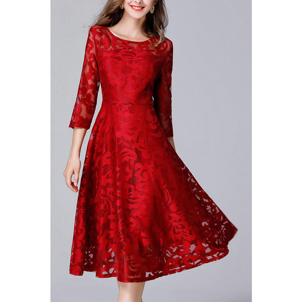 ZaraBeez Women Flower Lace Long Sleeve Fashion Dress