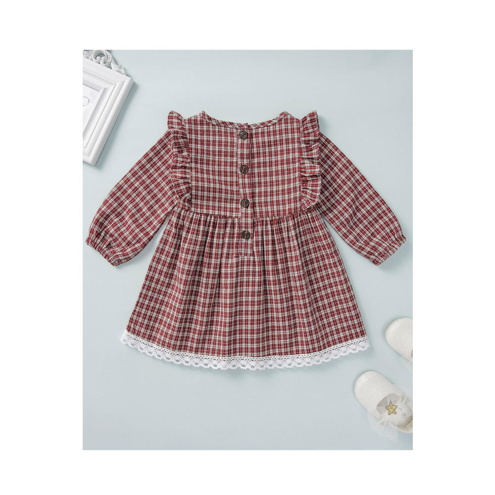Jhon Peters Baby Girls Trim Lace Plaid Design Pleated Casual Dress