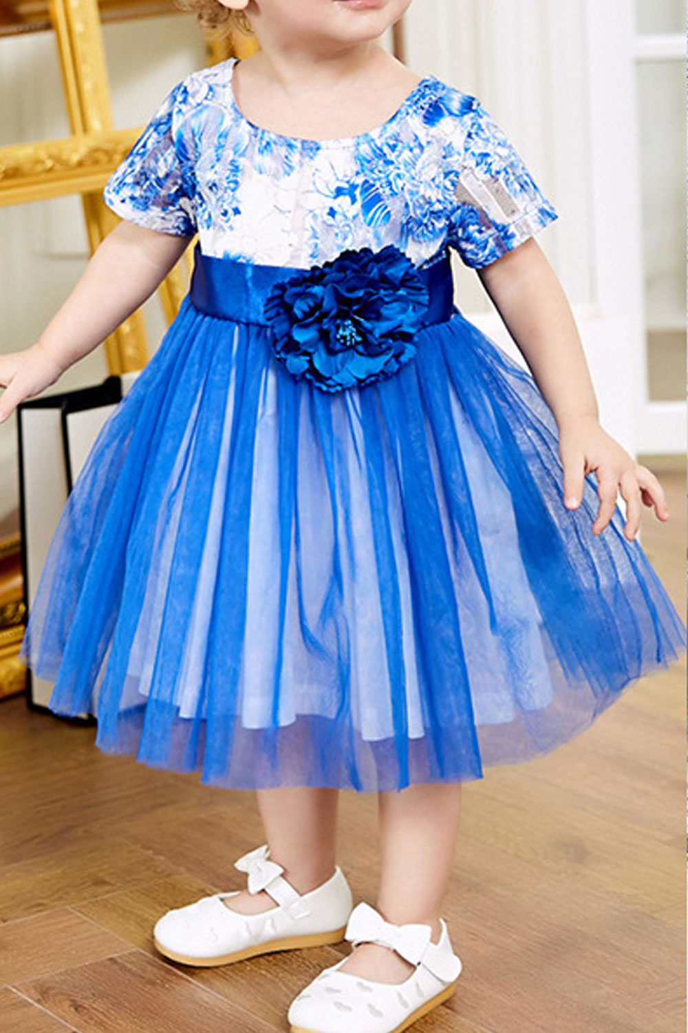 ZaraBeez Baby Girls Short Sleeve Net Flower Embossed Party Dress