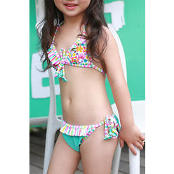 Jhon Peters Baby Girls Two Piece Flower Lace Halter Neck Stylish Swimwear
