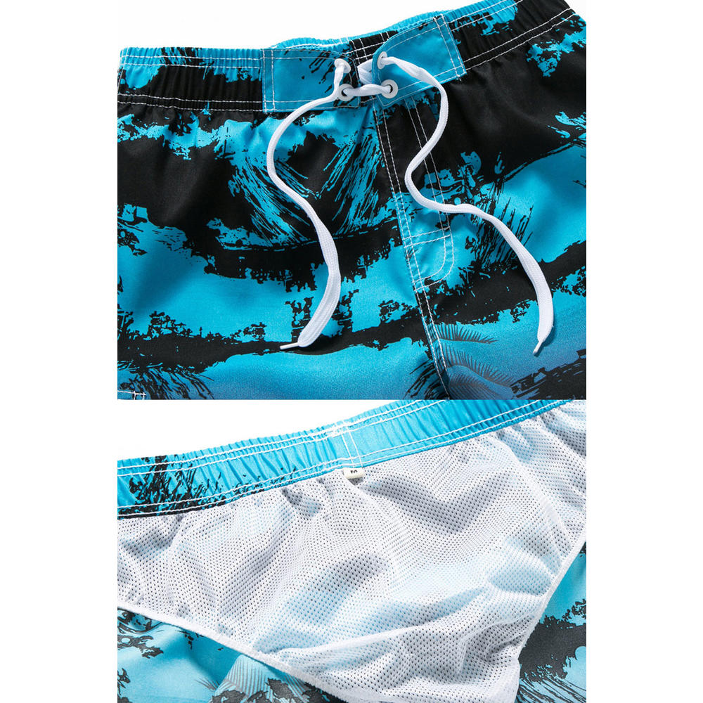 TOMCARRY Men Color Printed Style Side Pocket Tie Waist Swimwear Short