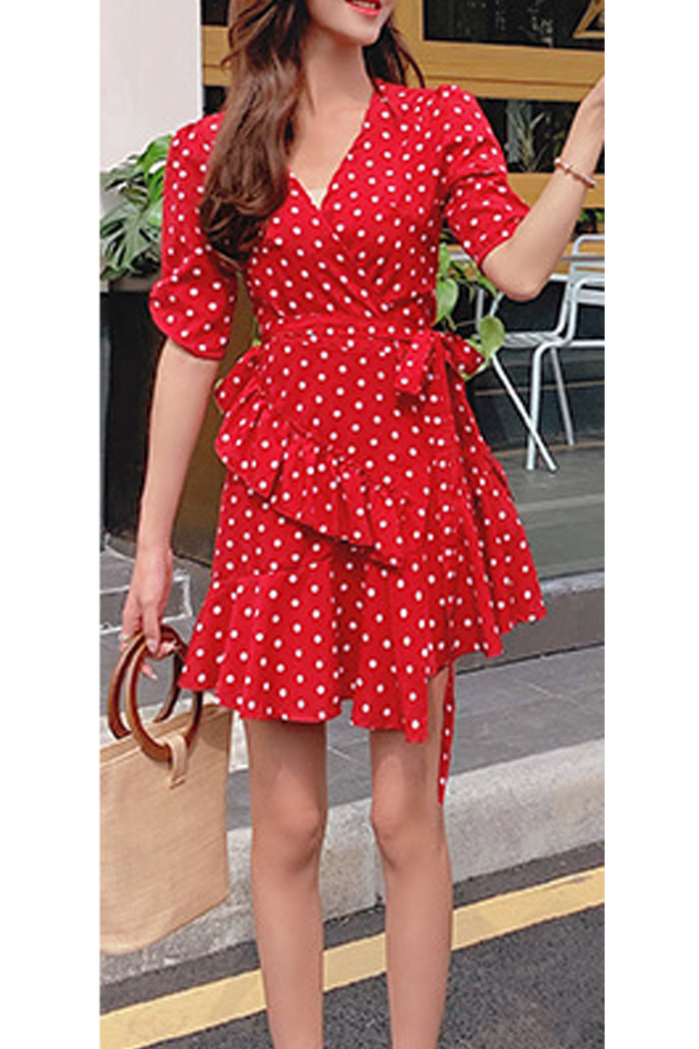 red ruffle polka dot dress