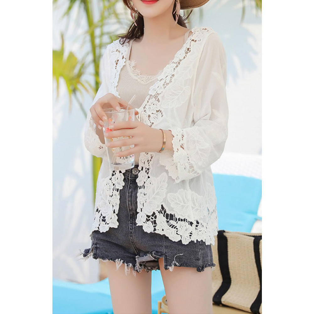 TOMCARRY Women Flower Lace Embroidered Solid Colored Beach Cover-Up