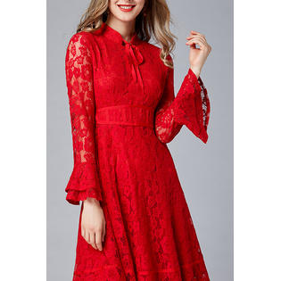 ZaraBeez Women Awesome Red Color Floral Lace Pattern Flare Sleeve