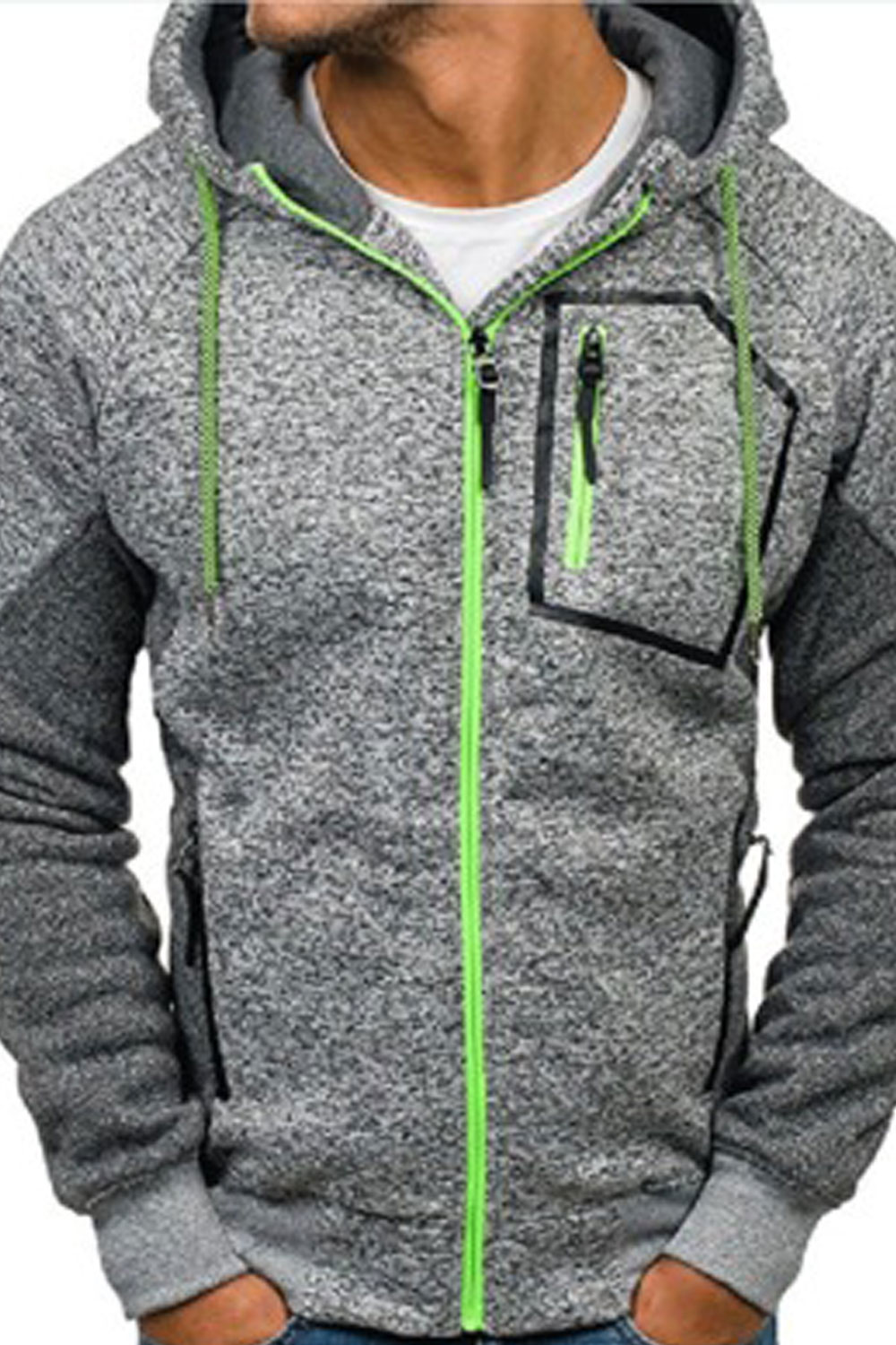 Jhon Peters Men Warm Fleece Contrast Zipper Long Sleeve Hoodie