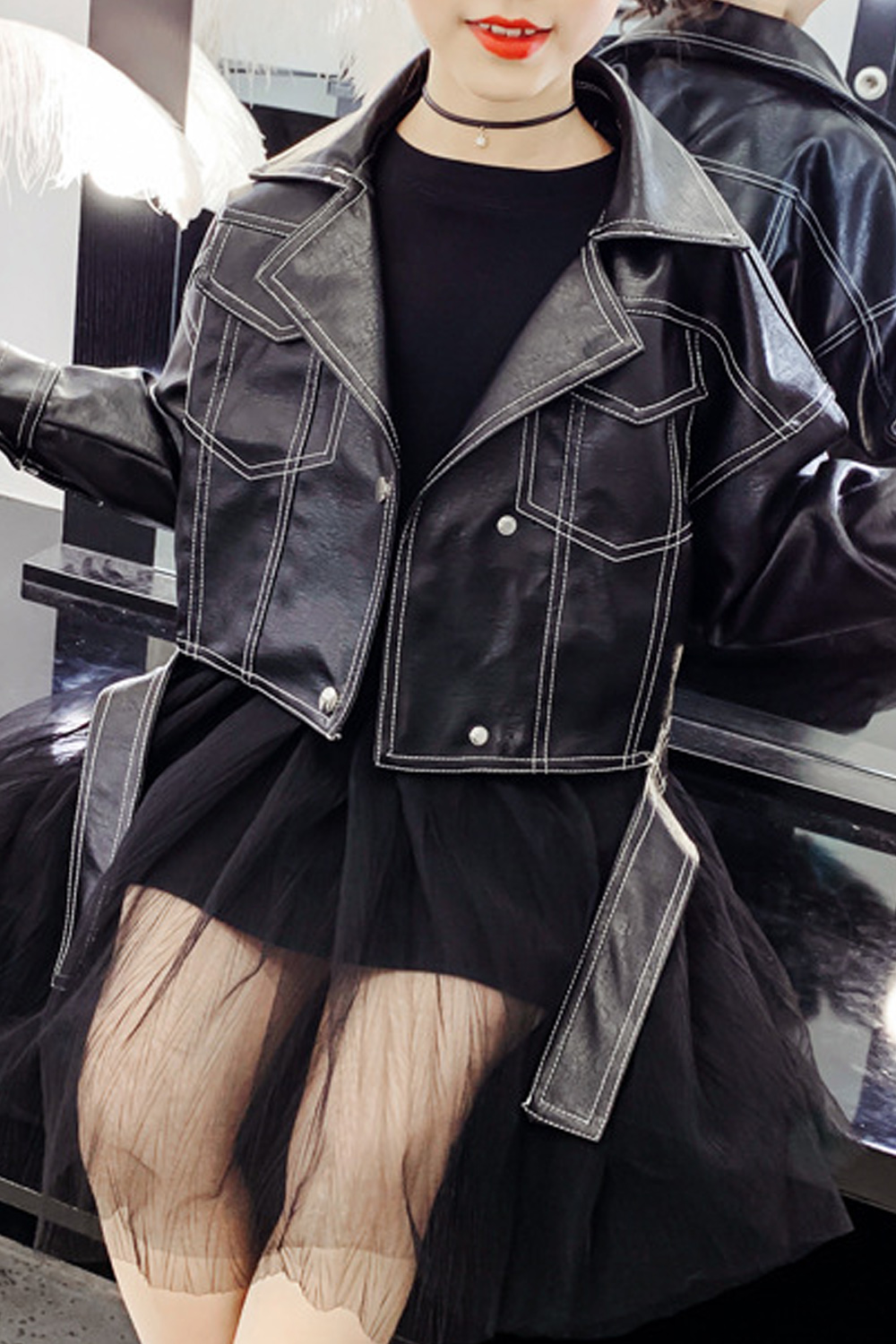 jhon peters kids girls fashion pu leather collar neck fashionable jacket sears