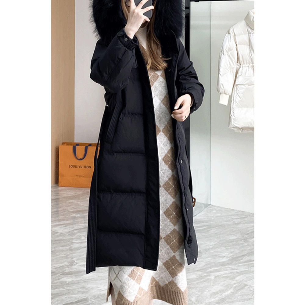 Jhon Peters Women Long Length Hooded Neck Elegant Solid Colored Padded Jacket