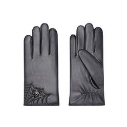 Jhon Peters Women Stylish Spider Embroidery Warm Thick PU Leather Gloves