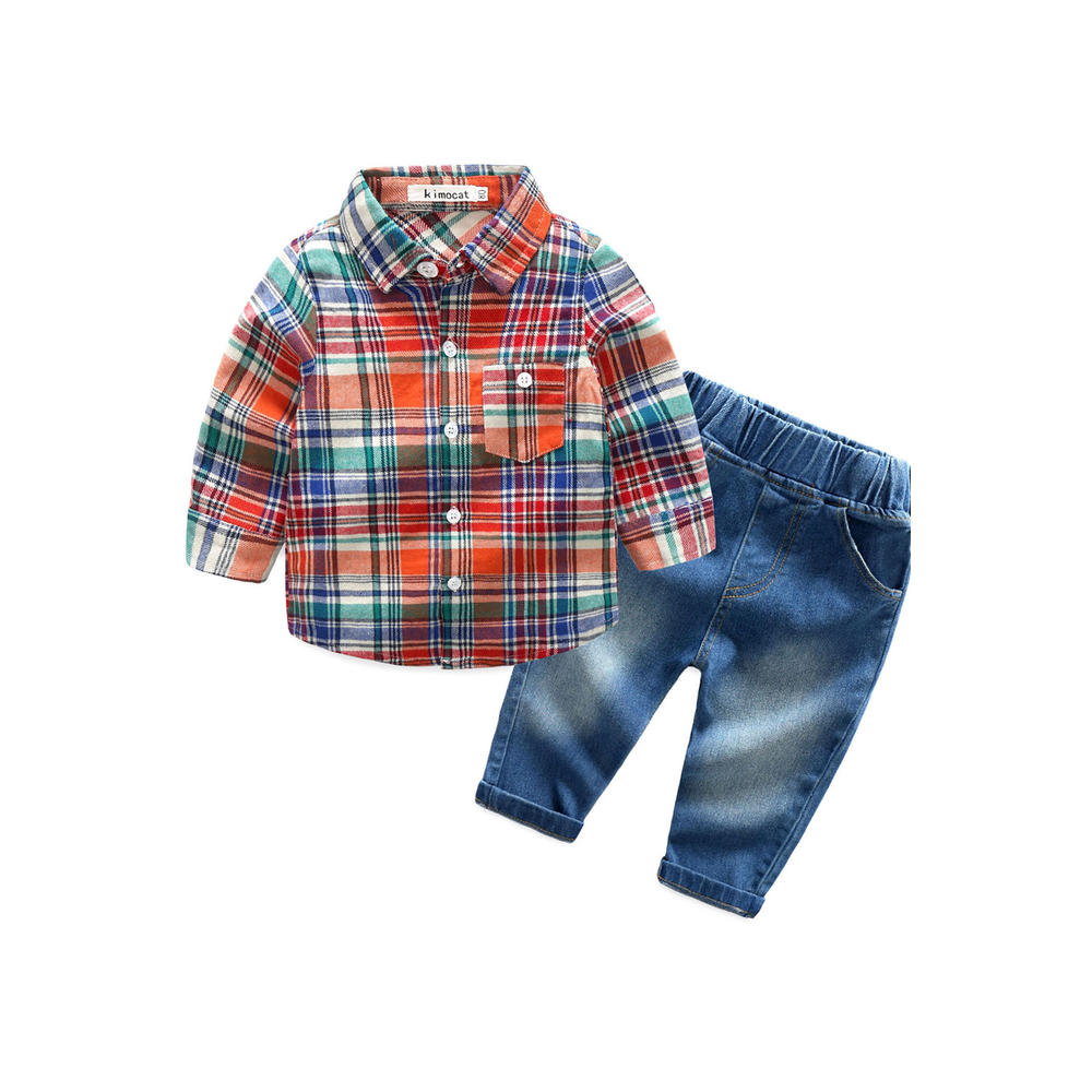 Jhon Peters Baby Boys Plaid Shirt & Elasticated Jeans Outfit Set