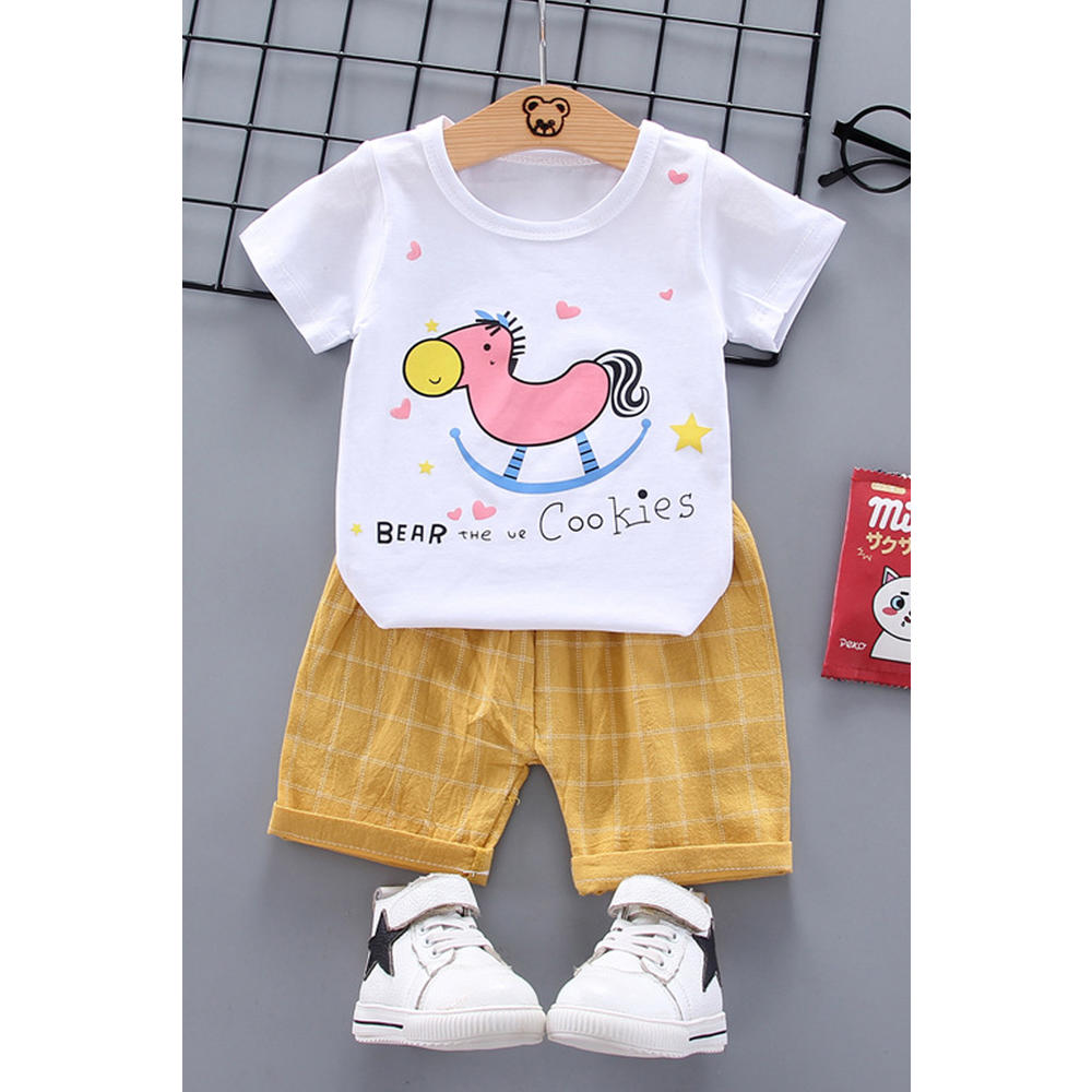 Jhon Peters Baby Girls Printed Style Short Sleeve Two Piece Outfit Set
