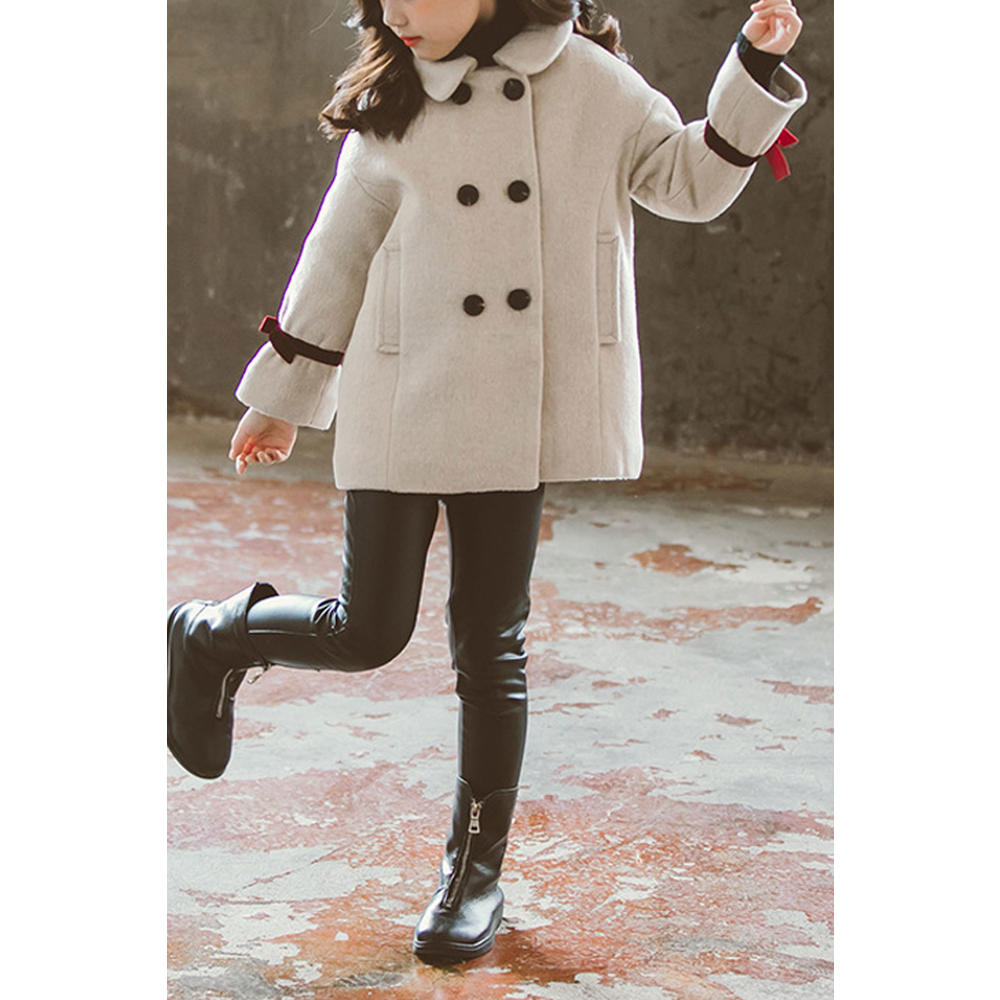 Jhon Peters Kids Girls Warm Solid Colored Long Sleeve Cute Collar Neck Trendy Coat