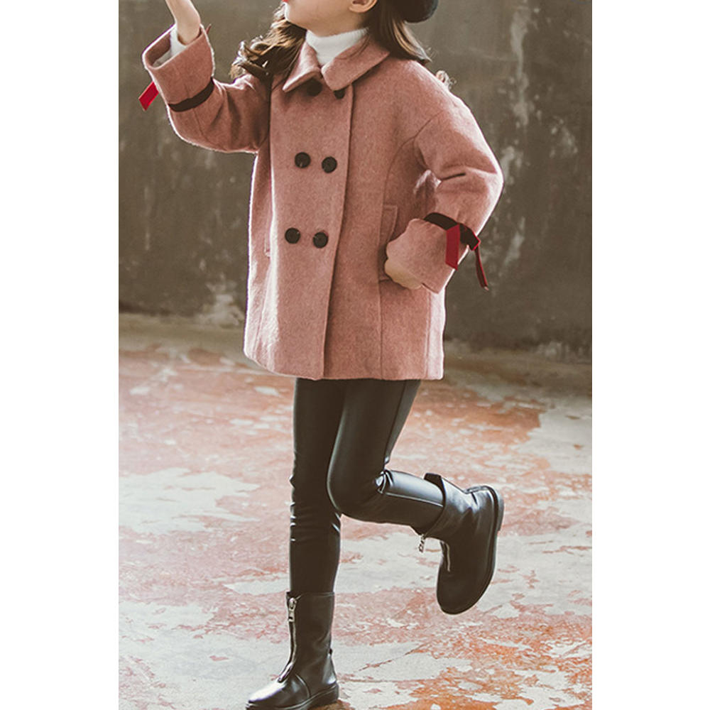 Jhon Peters Kids Girls Warm Solid Colored Long Sleeve Cute Collar Neck Trendy Coat