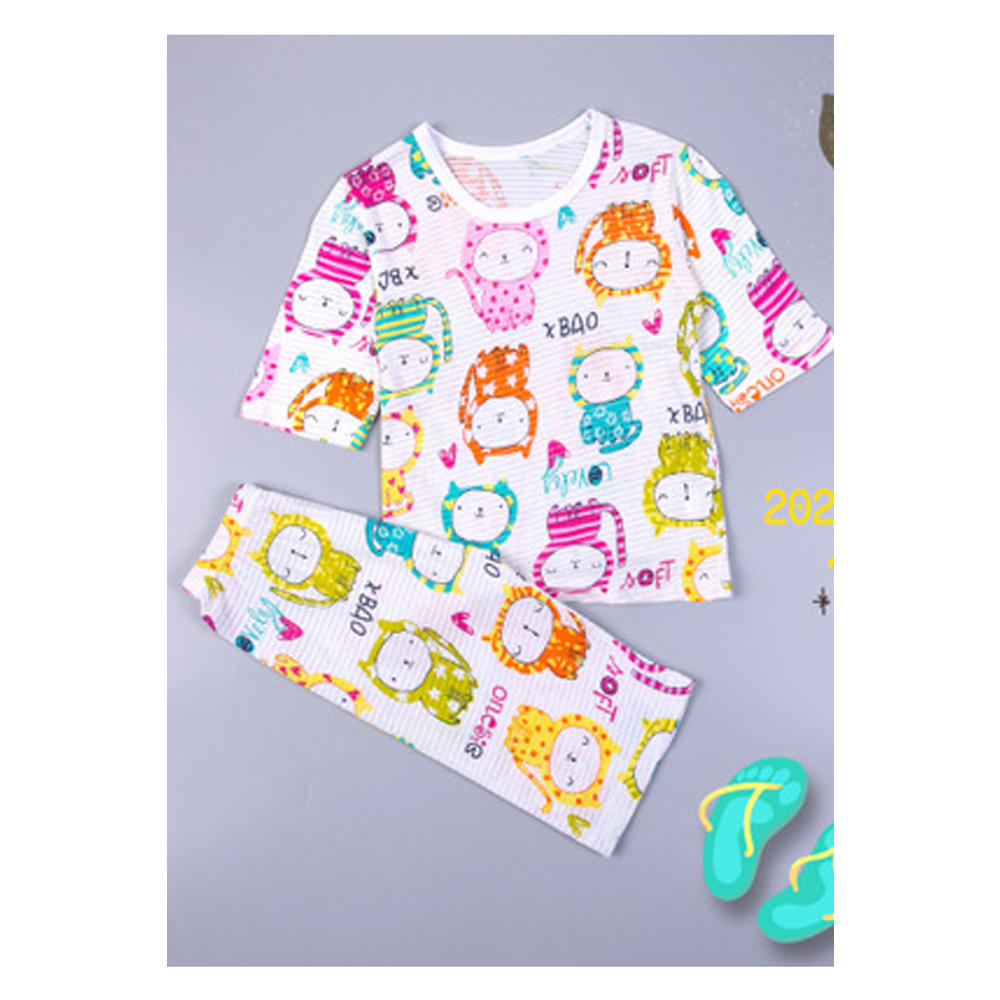 Jhon Peters Baby Girls Cat Printed Lovely Short Sleeve Two Piece Sleepwear Set