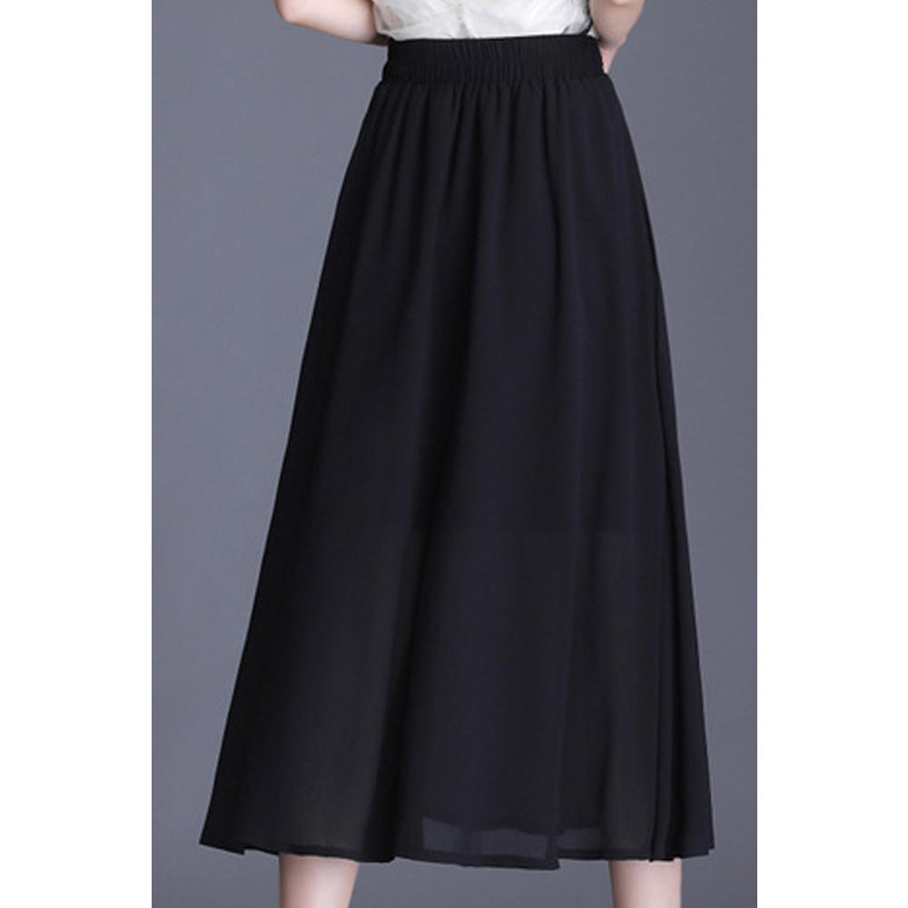 Jhon Peters Women Solid Pattern Thin Summer Mid Length High Waist Chiffon Skirt