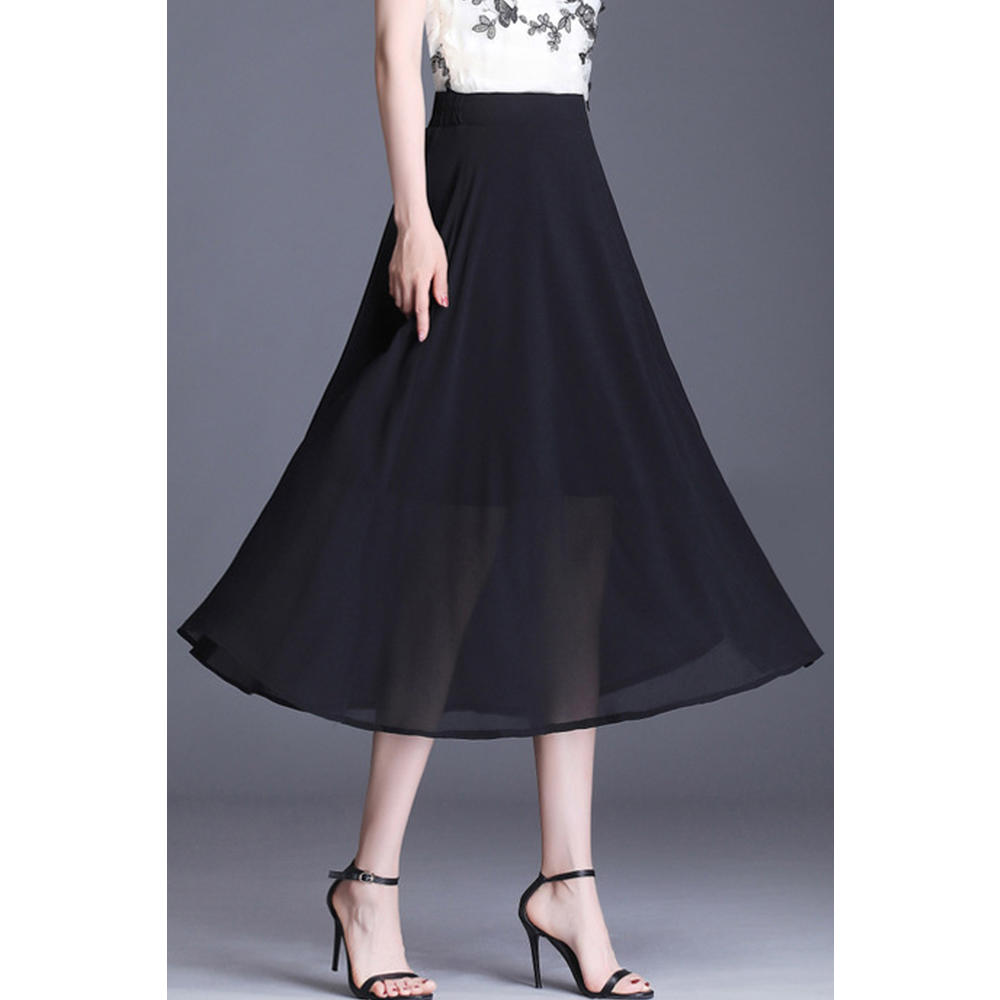 Jhon Peters Women Solid Pattern Thin Summer Mid Length High Waist Chiffon Skirt