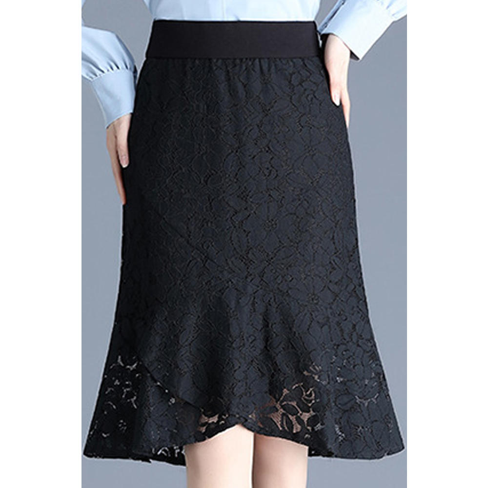 Jhon Peters Women Splendid Irregular Hem Solid Colored Lace Pattern Comfy Skirt