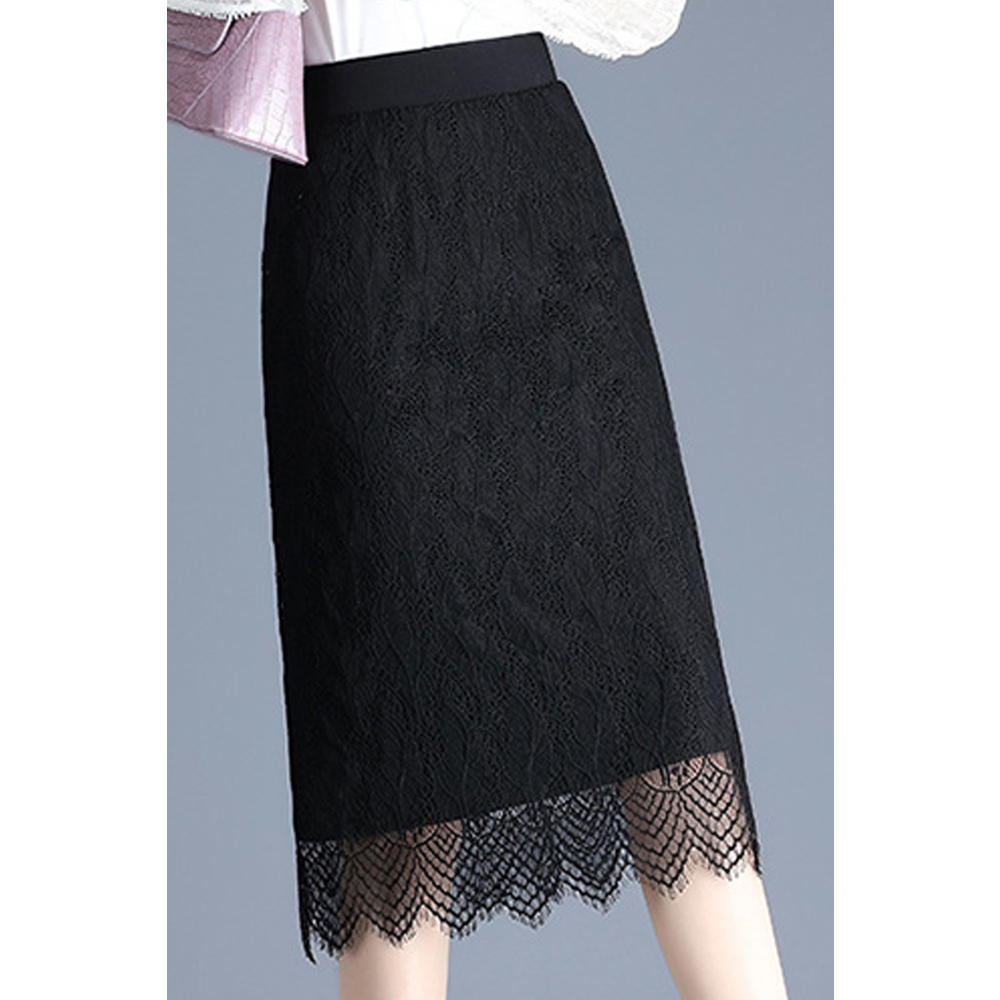 Jhon Peters Women Elastic Waist Solid Pattern Lace Hem Beautiful Skirt