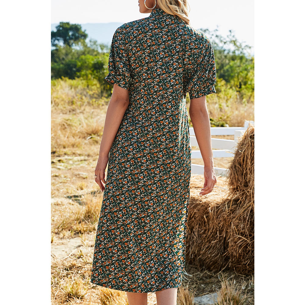 Jhon Peters Women Graceful Printed Style Short Sleeve Breathable Mid Length Thin Comfy Dress