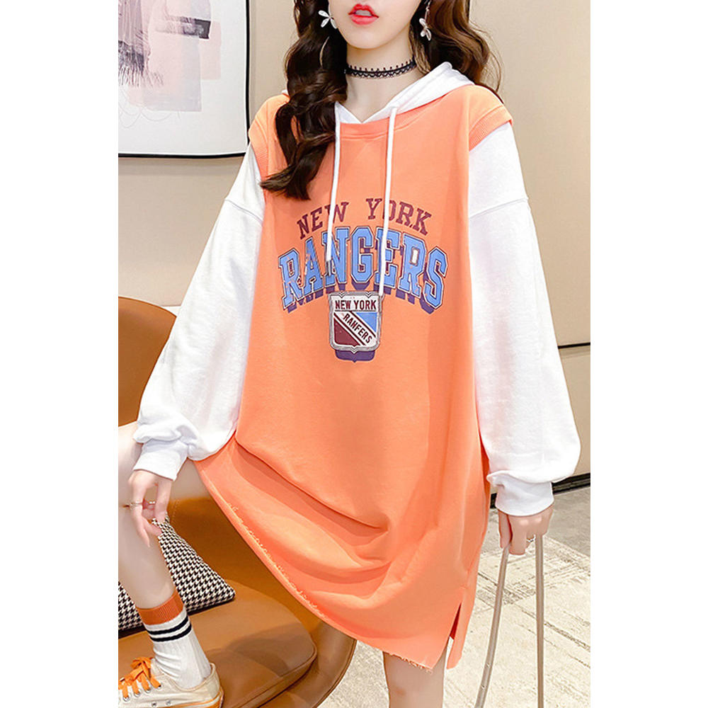 Jhon Peters Women Contrast Color Letter Printed Long Length Hoodie