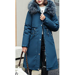 KettyMore Women Solid Color Fur Hooded Neck Long Length Stylish Jacket