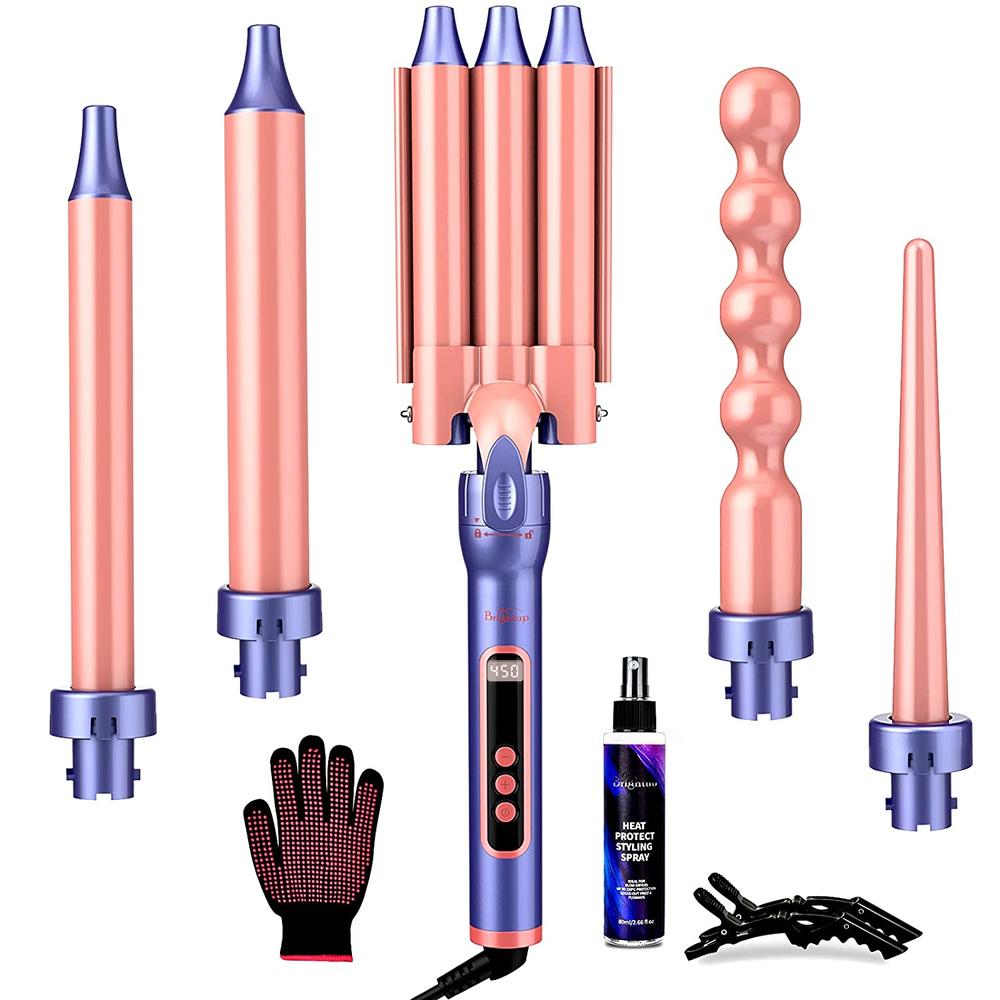 Brightup Curling Iron, 3 Barrel Hair Waver All in 1 Curling Wand Set